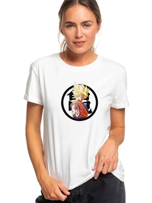 Qivi Anime Dragon Ball Baskılı Beyaz Kadın Tshirt