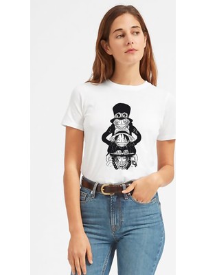 Qivi Anime One Piece Baskılı Beyaz Kadın Tshirt