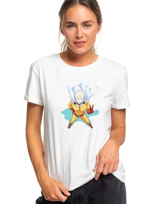 Qivi One Punch Man Baskılı Beyaz Kadın Tshirt