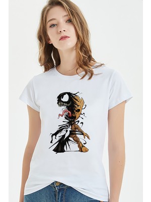 Qivi Women Groot Baskılı Beyaz Kadın Tshirt