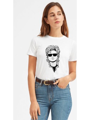 Qivi Stranger Things Steve Baskılı Beyaz Kadın Tshirt