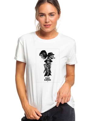 Qivi Peaky Blinders Tommy Shelby Cillian Murphy Baskılı Beyaz Kadın Tshirt