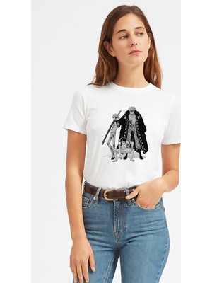 Qivi Anime One Piece Baskılı Beyaz Kadın Tshirt