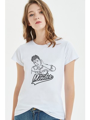 Qivi Shawn Mendes Hair Baskılı Beyaz Kadın Tshirt