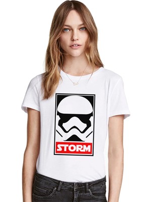 Qivi Storm Baskılı Beyaz Kadın Tshirt