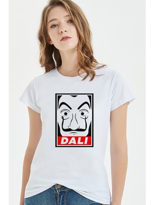 Qivi La Case De Papel Salvador Dali Baskılı Beyaz Kadın Tshirt