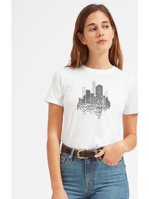 Qivi Silhouette Building Kadın Beyaz Tshirt