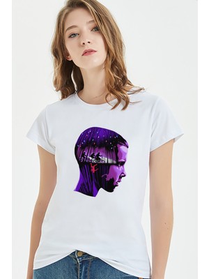 Qivi Stranger Things 11 Eleven Millie Brown Baskılı Beyaz Kadın Tshirt