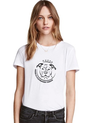 Qivi Pitbull Baskılı Beyaz Kadın Tshirt