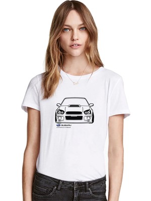 Qivi Subaru Baskılı Beyaz Kadın Tshirt