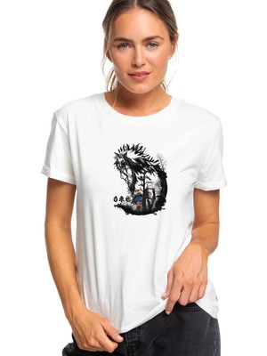 Qivi Naruto Jiraiya Baskılı Beyaz Kadın Tshirt