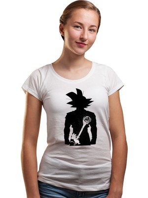 Qivi Silhouette Dragon Ball Kadın Beyaz Tshirt