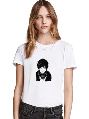 Qivi Anime Tokyo Ghoul Anteiku Baskılı Beyaz Kadın Tshirt