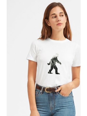 Qivi Silhouette Sasquatch Kadın Beyaz Tshirt