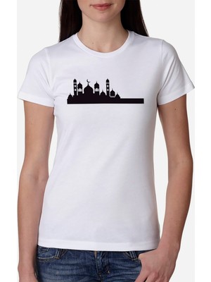 Qivi Silhouette Mosque Kadın Beyaz Tshirt