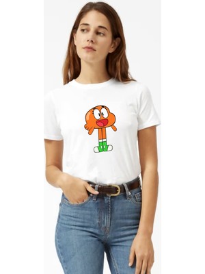 Qivi Gumball Darwin Kadın Beyaz Tshirt