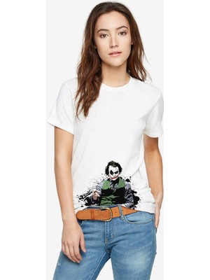 Qivi Joker Baskılı Beyaz Kadın Tshirt