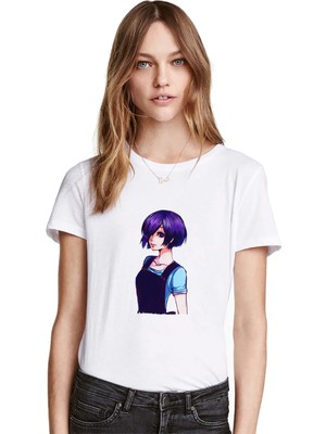 Qivi Anime Tokyo Ghoul Anteiku Baskılı Beyaz Kadın Tshirt