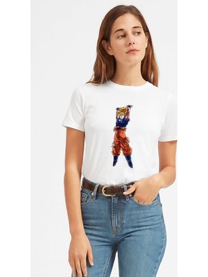 Qivi Anime Dragon Ball Baskılı Beyaz Kadın Tshirt