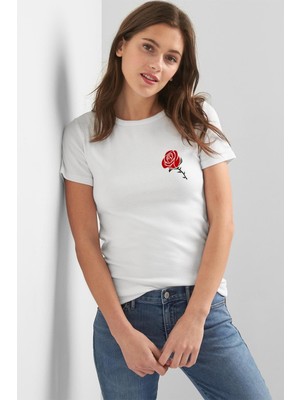 Qivi Silhouette Lotus Flower Kadın Beyaz Tshirt