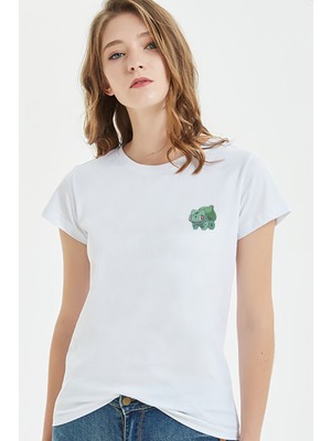 Qivi Pokemon Avengermon Bulbasaur Fushigidane Baskılı Beyaz Kadın Tshirt