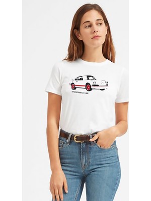 Qivi Porsche Baskılı Beyaz Kadın Tshirt