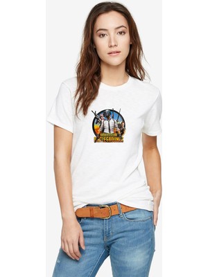 Qivi Pubg Baskılı Beyaz Kadın Tshirt