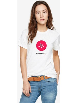 Qivi Musically Logo Ly Baskılı Beyaz Kadın Tshirt