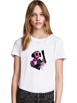 Qivi Leon The Professional Gun Mathilda Sevginin Baskılı Beyaz Kadın Tshirt