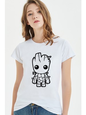 Qivi I Am Groot Baby Tekrenk Baskılı Beyaz Kadın Tshirt