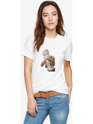 Qivi Anime Attack On Titan Baskılı Beyaz Kadın Tshirt
