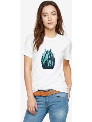 Qivi My Neighbor Komşum Totoro Baskılı Beyaz Kadın Tshirt