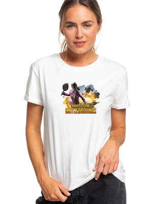 Qivi Pubg Baskılı Beyaz Kadın Tshirt