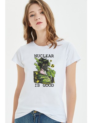Qivi Nuclear Is Good Baskılı Beyaz Kadın Tshirt