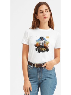 Qivi Pubg Baskılı Beyaz Kadın Tshirt
