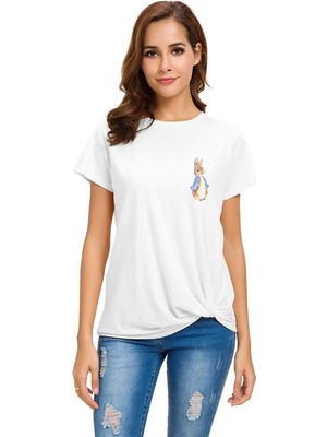 Qivi Watercolor Rabbit Kadın Beyaz Tshirt