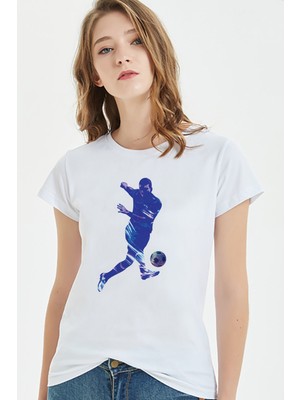 Qivi Watercolor Football Shoot Kadın Beyaz Tshirt