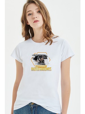 Qivi Pubg Baskılı Beyaz Kadın Tshirt