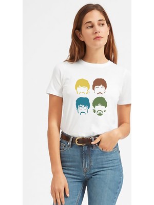 Qivi Beatles 1 Baskılı Beyaz Kadın Tshirt