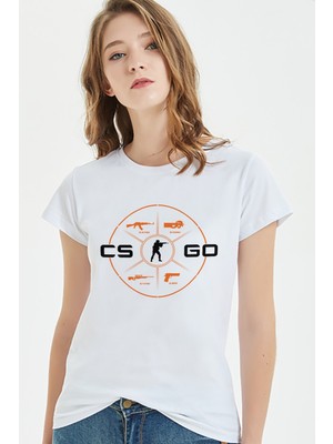 Qivi Cs Go Menu Baskılı Beyaz Kadın Tshirt