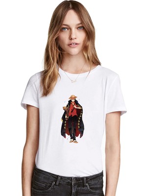Qivi Anime One Piece Kaido Baskılı Beyaz Kadın Tshirt