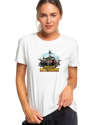 Qivi Pubg Baskılı Beyaz Kadın Tshirt