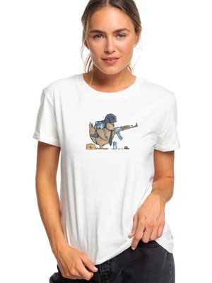 Qivi Pubg Pubg Tavuk Baskılı Beyaz Kadın Tshirt