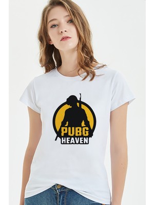 Qivi Pubg Heaven Baskılı Beyaz Kadın Tshirt