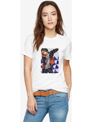 Qivi Anime Naruto Uzumaki Os Baskılı Beyaz Kadın Tshirt