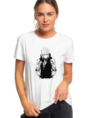 Qivi Anime One Punch Man Baskılı Beyaz Kadın Tshirt