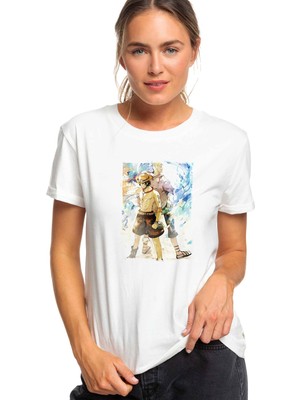 Qivi Anime One Piece Ace Of Spades Baskılı Beyaz Kadın Tshirt