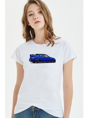 Qivi Subaru Baskılı Beyaz Kadın Tshirt