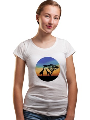 Qivi Silhouette Giraffe Kadın Beyaz Tshirt