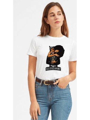 Qivi Rap Hiphop 2pac All Eyez On Baskılı Beyaz Kadın Tshirt